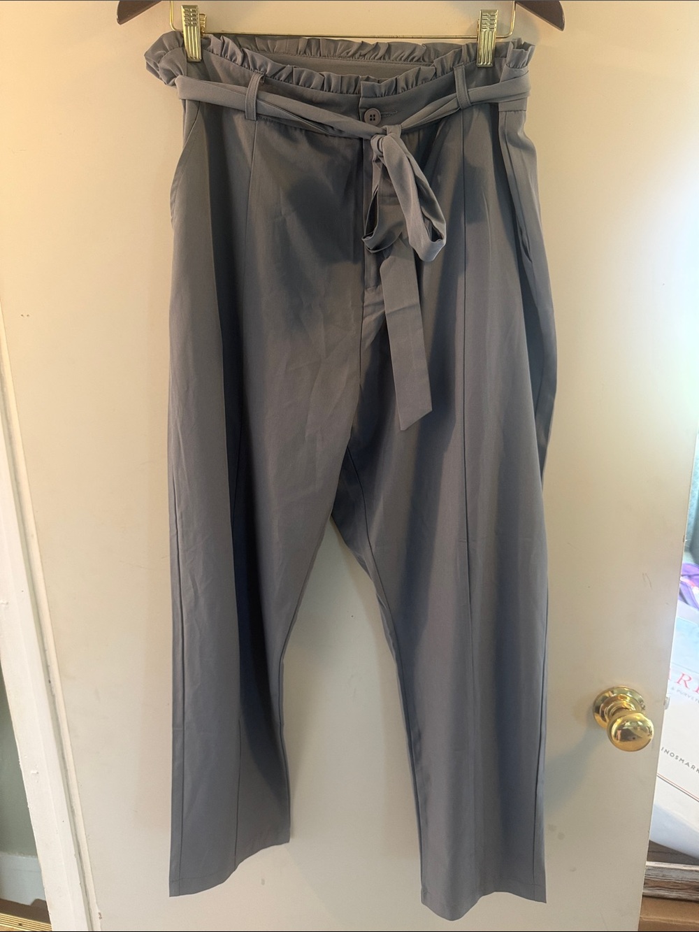 Amazon Women’s Gray Paperbag Waist Belted Skinny Ankle Pants Sz Extra Large